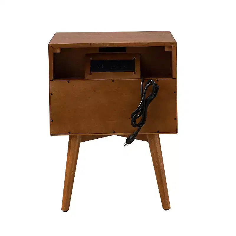 Doris 2 - Drawer Mid-century end table with Built-In Outlets | HULALA HOME
