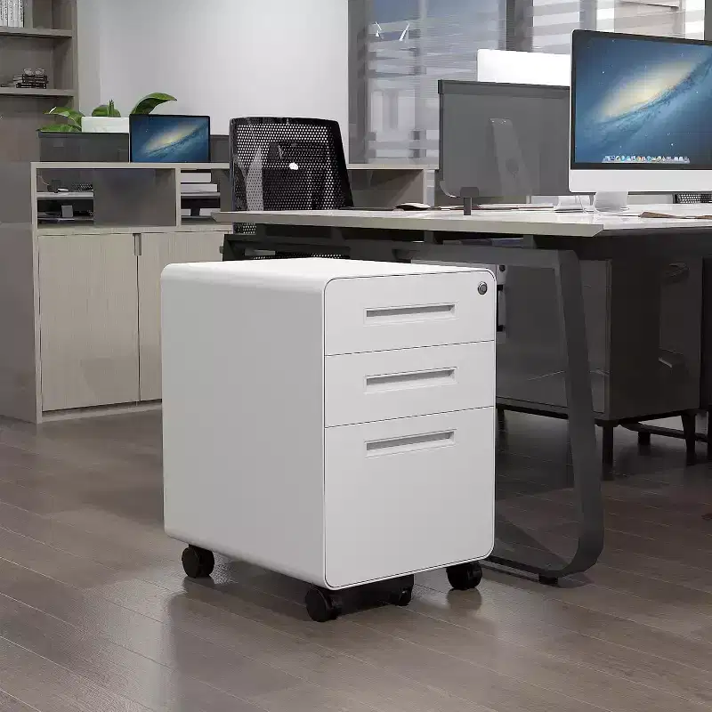 3-Drawer Filing Cabinet for Home Office, Lockable Mobile, White