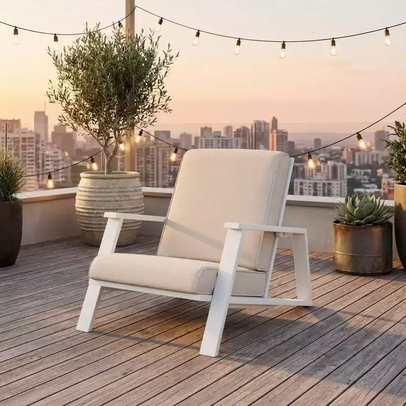 Outdoor Patio Lounge Chair with Cushion, Modern Garden Armchair with Solid Frame, Comfortable Deck Accent Chair for Patio Backyard Balcony