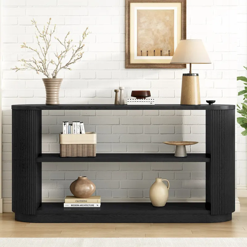 Versatile Slim Console Table with Open Shelf and Stylish Wood Grain for Living Room