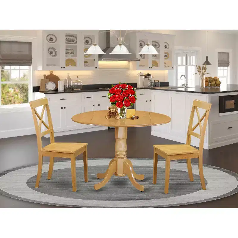 HomeStock Dublin 3 Piece Round Dining Set Oak Finish