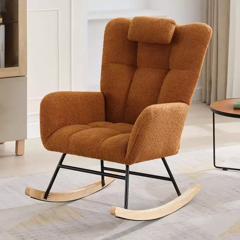 Rocking Chair Nursery Teddy, Upholstered Baby Fluffy Glider Rocker for Adults Small Spaces Indoor, Nursing Chairs for Living Room, Bedroom, Classroom