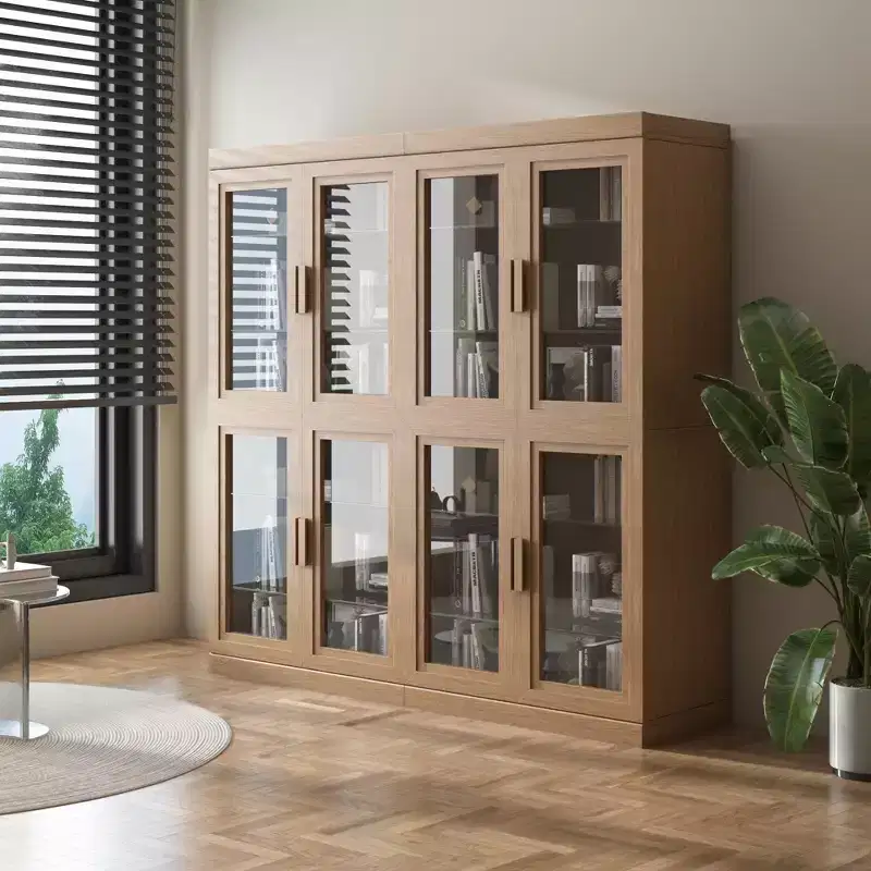 Wood Accent Cabinet, Storage Organizer with Adjustable Shelves and Glass Doors for Kitchen Bedroom Entryway Living Room Dinning Room