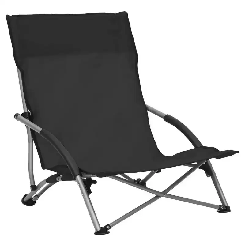 vidaXL Beach Chair Set of 2 Black Oxford fabric, Steel Standard