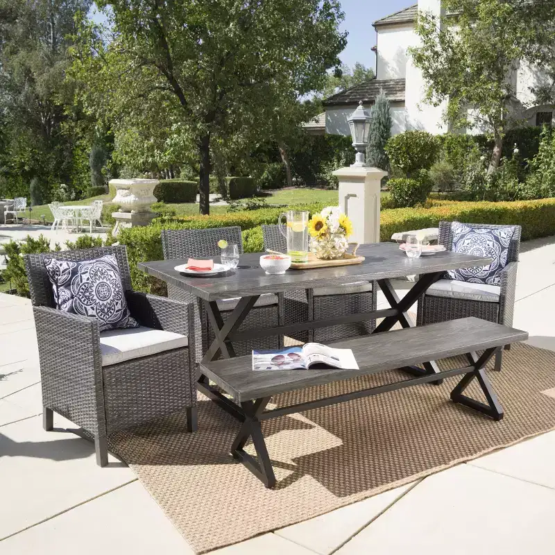 Christopher Knight Home Aisha Outdoor Wicker and Aluminum 6 Piece Dining Set with Bench