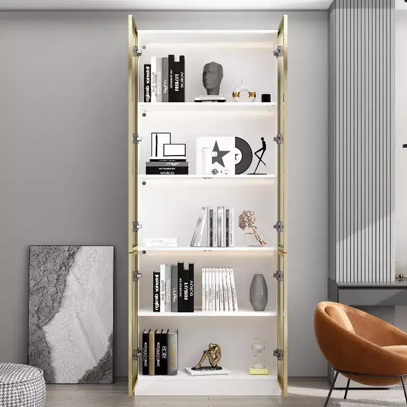 31.5 in. W Tall Glass Door Display Cabinet with LED Lighting, 5 Shelves