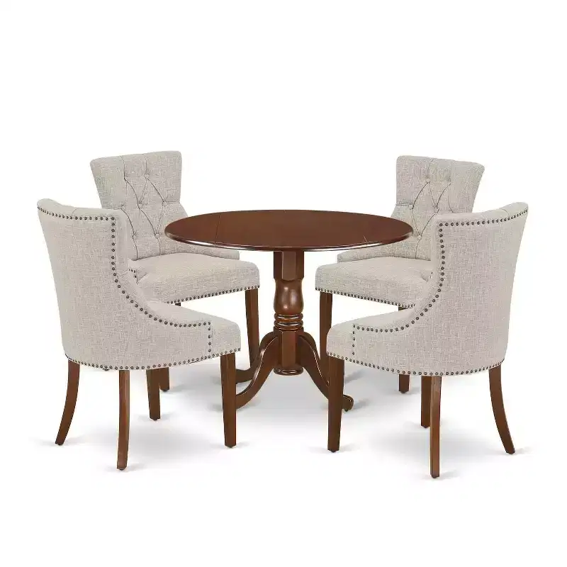 HomeStock Round Dining Room Set - Small Dining Table And four Dinette Chairs, Mahogany