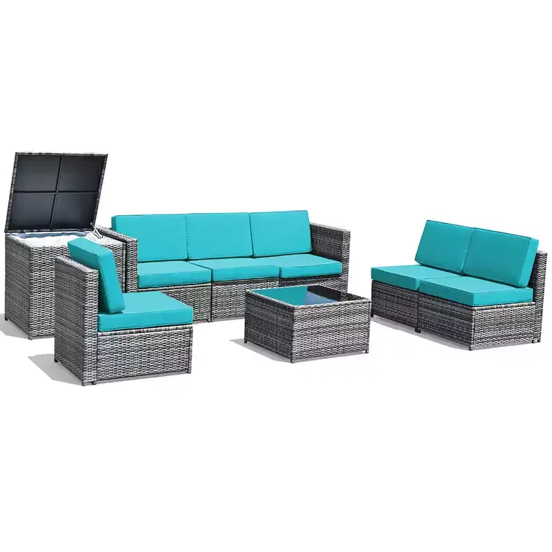 Costway 8 PCS Wicker Sofa Rattan Furniture Set Patio Furniture w/ Storage Table White\ Black\Turquoise\Red
