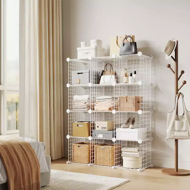 Wire Cube Storage 12-Cube Modular Closet Organizer Shelf Unit for Bedroom Office, White