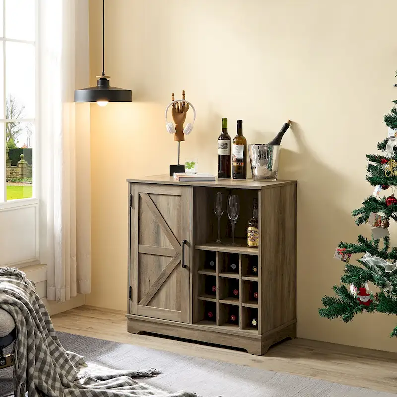 Farmhouse Sideboard Cabinet with Wine Rack, Drawer & Adjustable Shelves