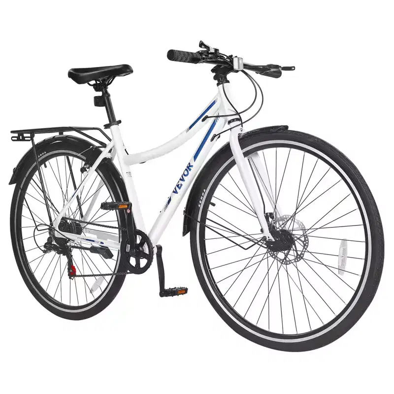 VEVOR Hybrid Bike, Lightweight Aluminum Frame Bike, 700c Wheel Men and Women Hybrid Bicycle, Step-Through Adult Urban City Commuter Bikes, White
