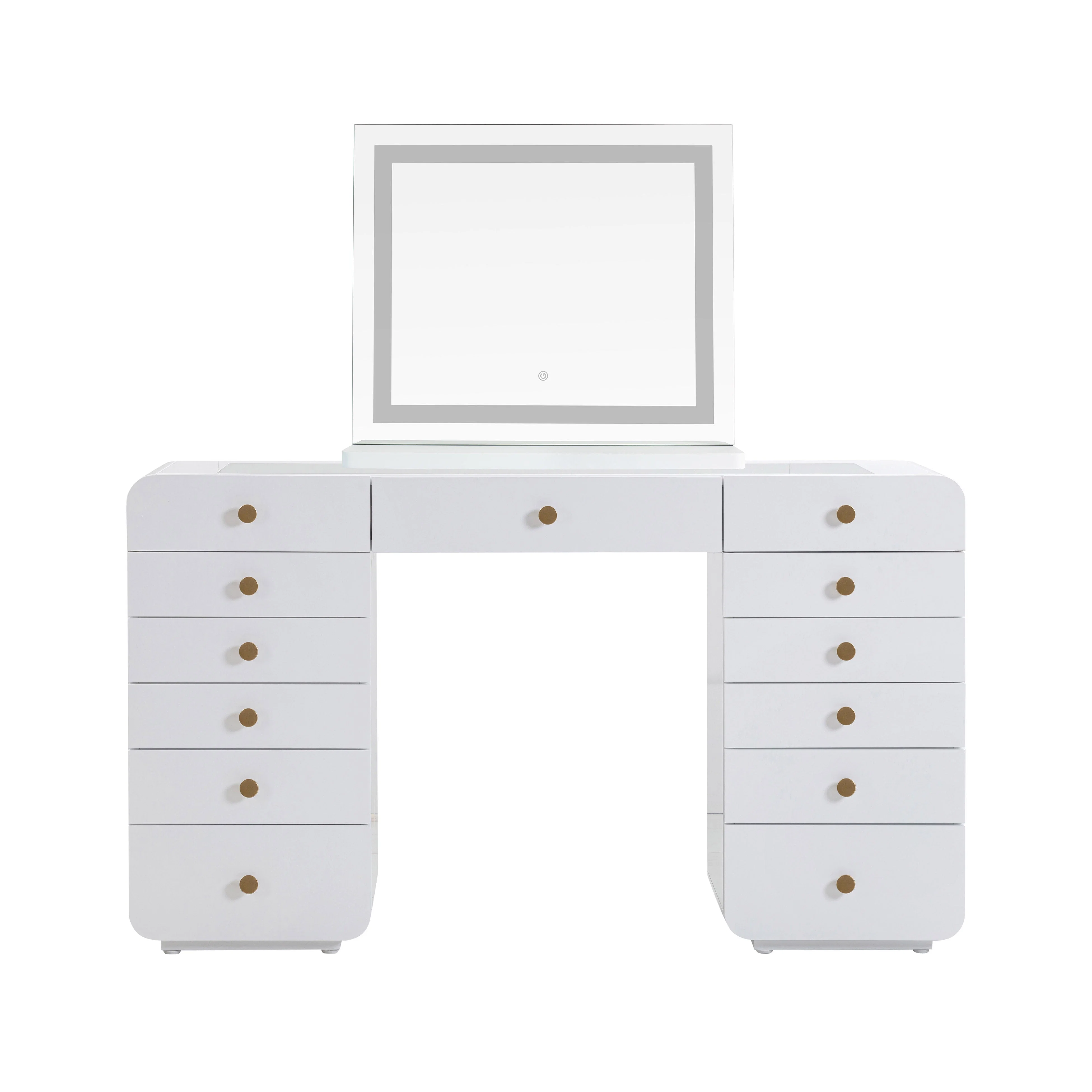 56 White Desk with LED Panel Vanity Mirror