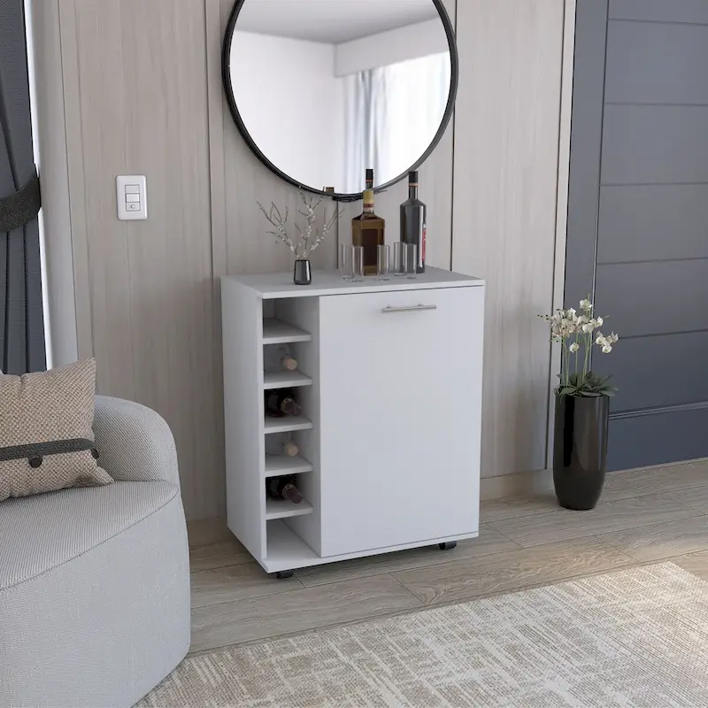 Wick Bar Cart with Integrated Wine Storage,Spacious Cabinet and Smooth Rollers