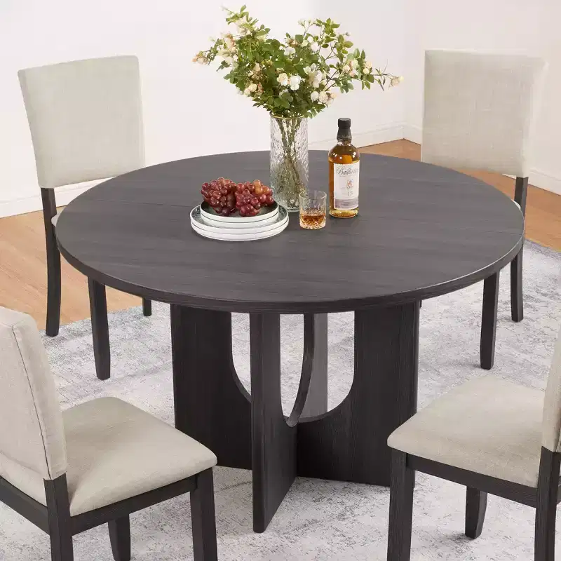 47 Modern Round Dining Table with Wood Grain Top and Stable Base, Versatile Kitchen Table for Dining Room or Living Room-Panipeachy
