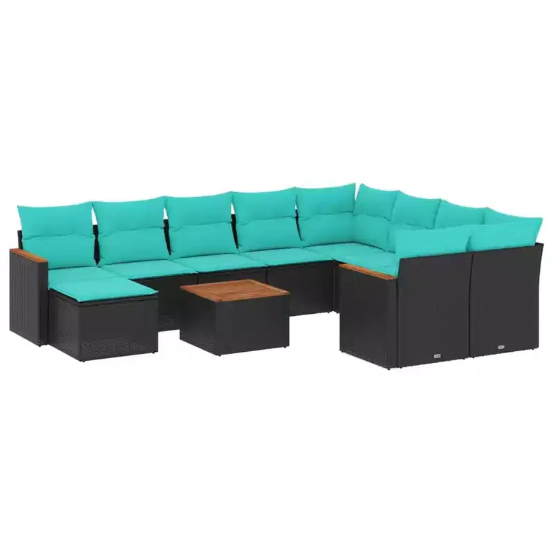 vidaXL 11 Piece Garden Sofa Set with Cushions Poly Rattan