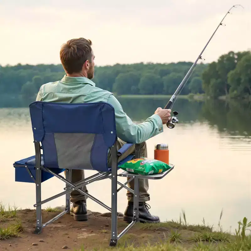 SUGIFT Extra-Wide Folding Camping Chair with Cooler Bag, Side Table & Padded Seat, 400 lbs Capacity