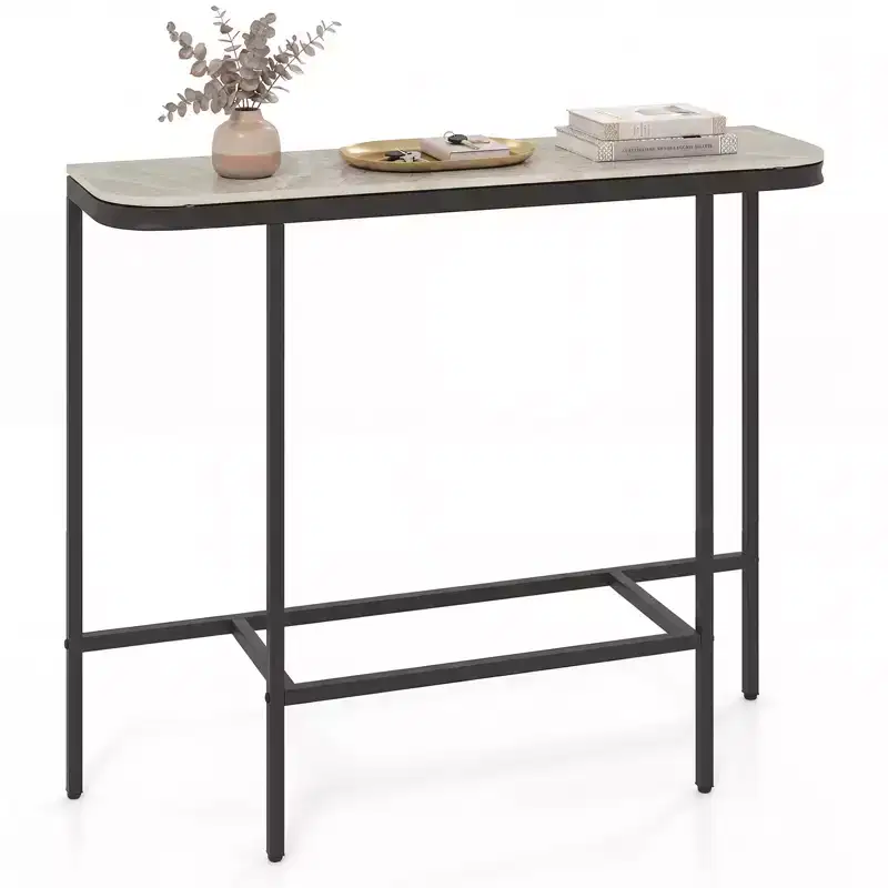 Entryway Table with Faux Marble Top and Metal Frame, Behind Couch Table for Hallway White and Gold/Gray and Black