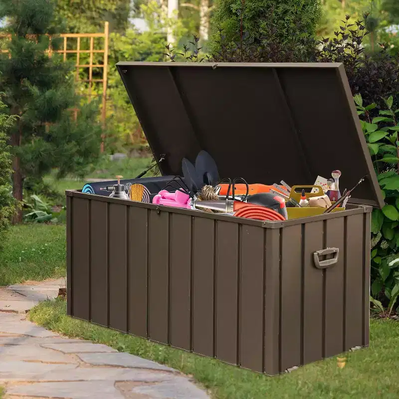 Outdoor Storage Deck Box, Large Resin Patio Storage for Outdoor Pillows, Garden Tools and Pool-Supplies, Waterproof, Lockable