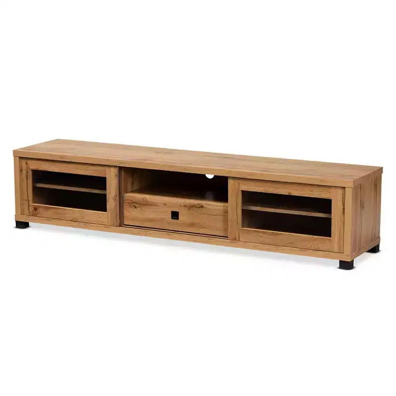 Beasley Wood 1 Drawer TV Stand for TVs up to 65" Oak Brown/Black - Baxton Studio: Media Entertainment Center