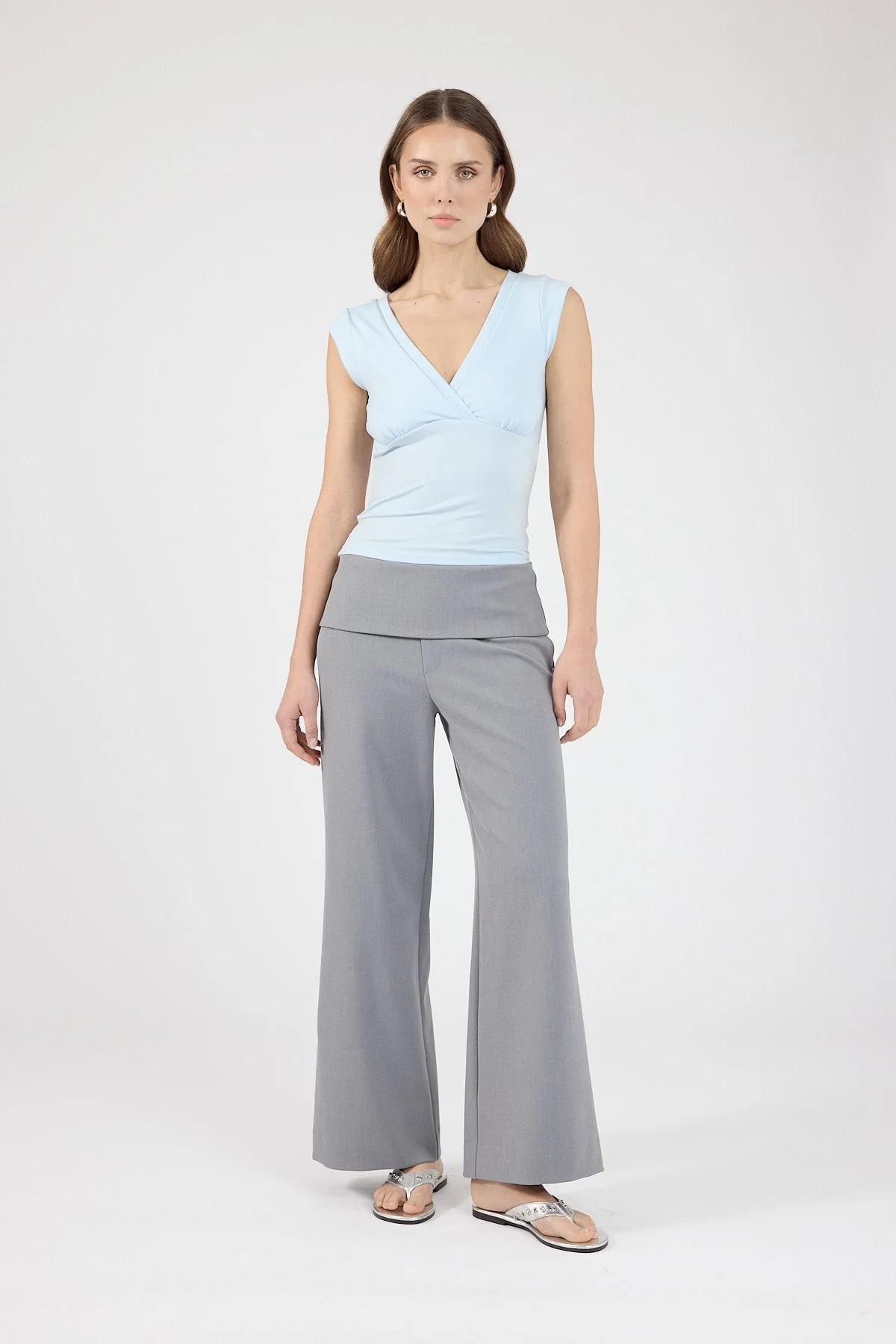 Petite Fold Over Pant Grey