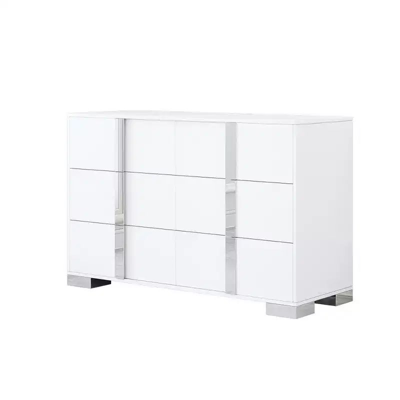 Modern 6-Drawer Dresser with Mirrored Handles and Metal Legs