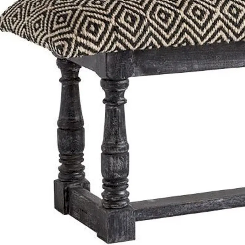 HomeRoots 56 Black and White and Gray Upholstered Cotton Blend Trellis Bench - 56