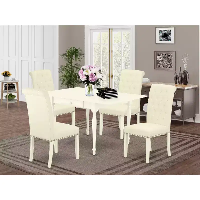 HomeStock 5-Piece Linen White Finish Solid Wood Top - Dining Room Set with Dropleaf (Seats-4)