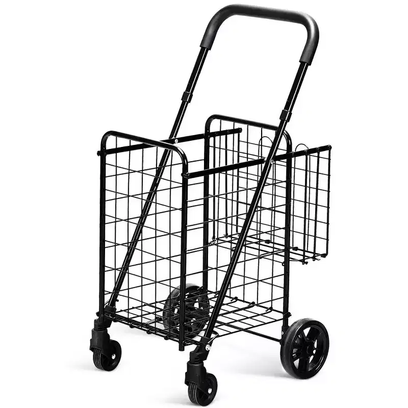Folding Shopping Cart Basket Rolling Utility Trolley Adjustable Handle New