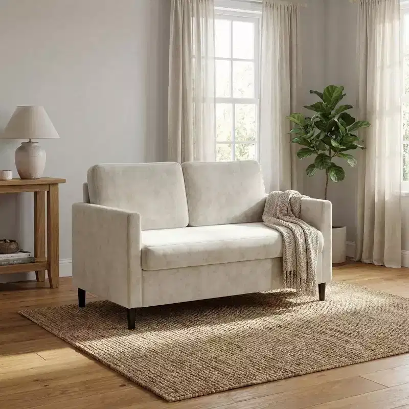 51 Loveseat Sofa, Breathable Faux Linen 2-Seater Couch w/ Wide Backrest & Padded Seats, Compact Wood Frame for Small Spaces & Apartment