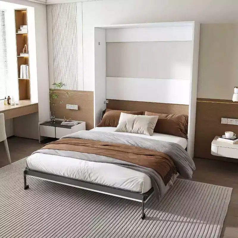 GDFStudio Elisha Modern Wall-Mounted Murphy Bed with Cabinet Design, Hydraulic Lift System