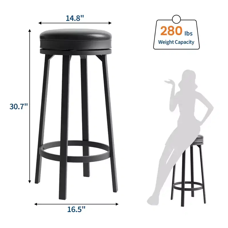 2 Piece 30 Inch Rotating Bar Stool with Iron Frame, MDF Seat, 360 Degree Swivel, Durable Construction, and Modern Design