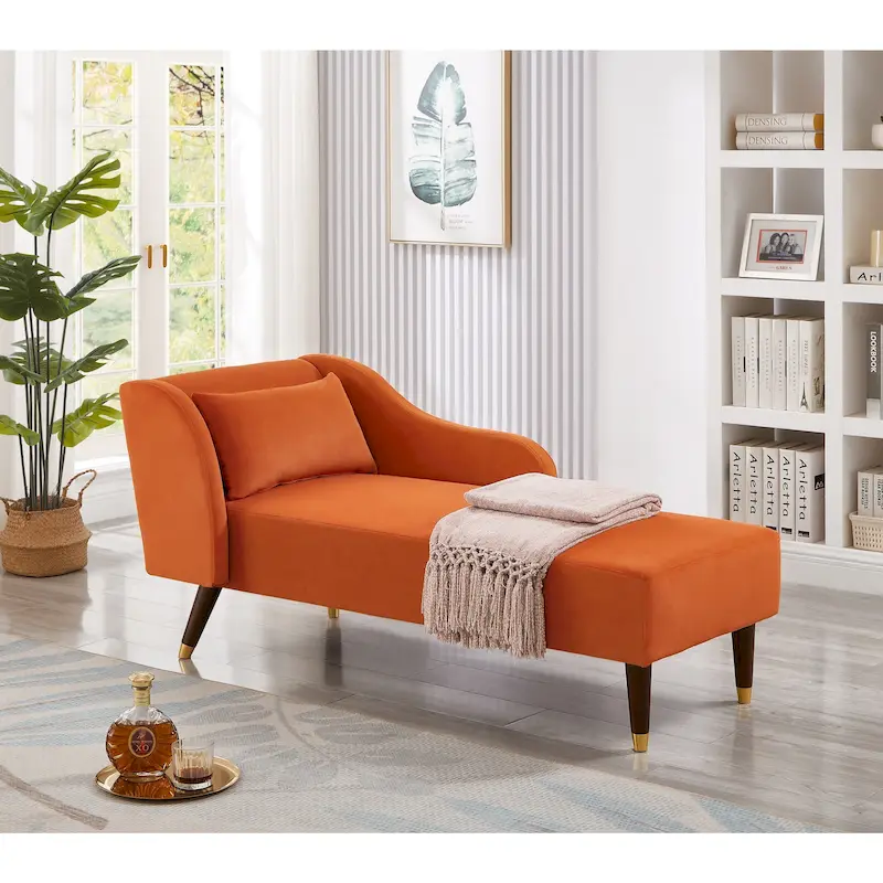 Modern Chaise Lounge Chair with Velvet Upholstery - 29.50 x 55.90 x 28.70
