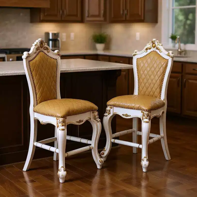 HomeRoots Set of Two 24 Brown and Pearl Faux Leather and Solid Wood Counter Height Bar Chairs