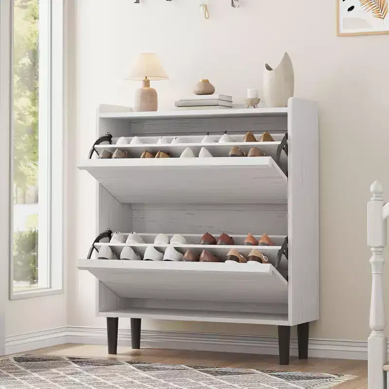 Wooden Shoe Cabinet with 2 Flip Drawers with Adjustable Shelf for Entryway, Hallway, Living Room