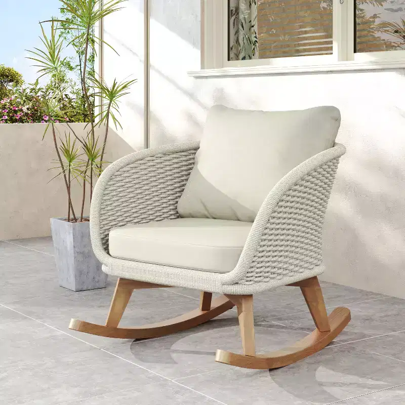 Christopher Knight Home Hattie Patio Contemporary Rattan and Acacia Wood Rocking Chair with Cushion