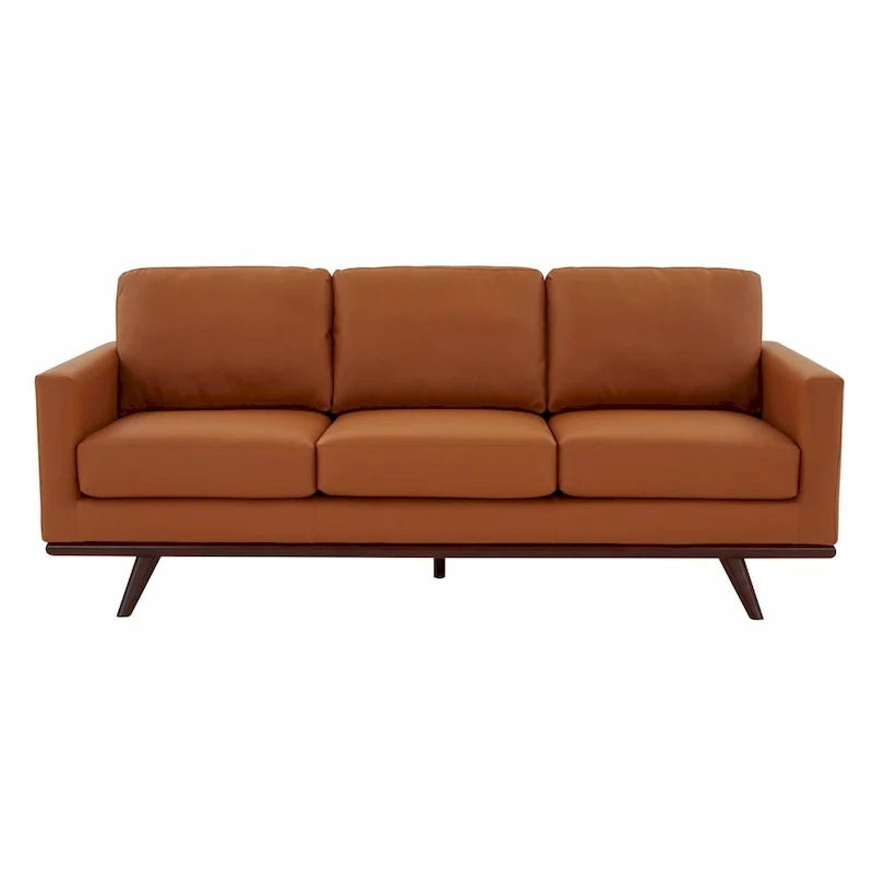 Chester Leather 3-Seater Sofa with Birch Wood Base Modern Living Room Couch with Removable Cushions - 83