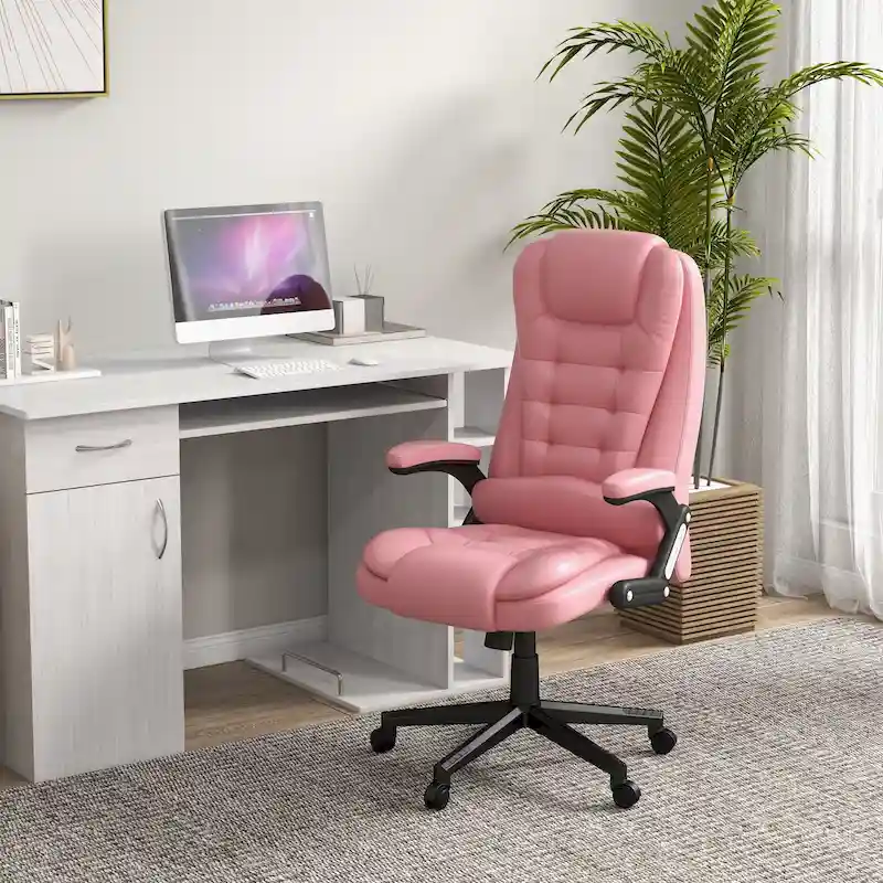 HOMCOM High Back Vibration Massage Office Chair with 6 Vibration Points, Heated Reclining PU Leather Computer Chair
