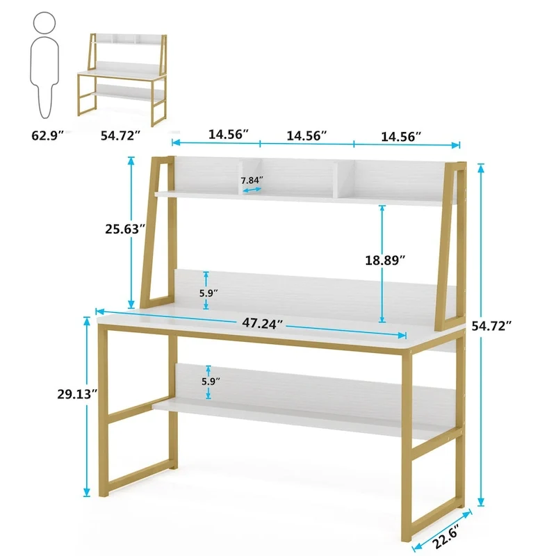 47 Inch Modern Computer Desk with Hutch and Bookshelf