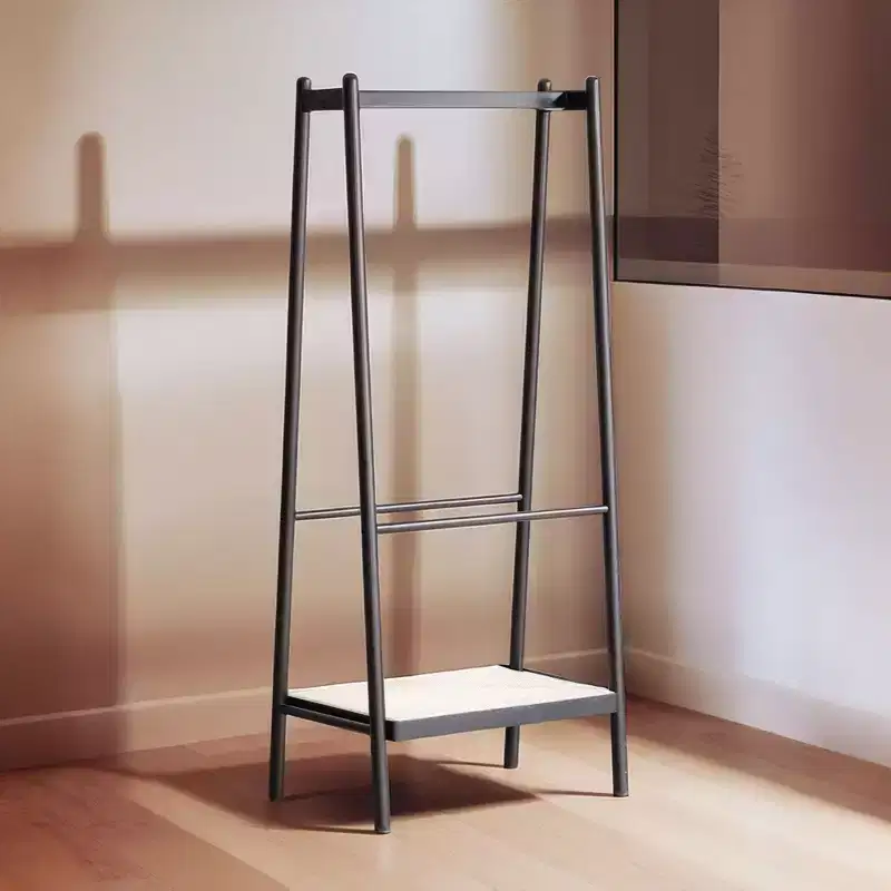Christopher Knight Home Samantha Modern 65H Oak Solid Wood Trapezoidal Clothes Rack with Rattan Shelf
