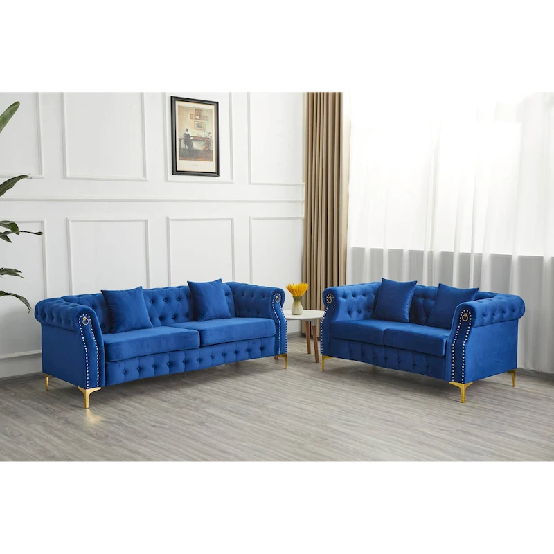 Velvet 2 Piece Loveseat and Sofa Living Room Set