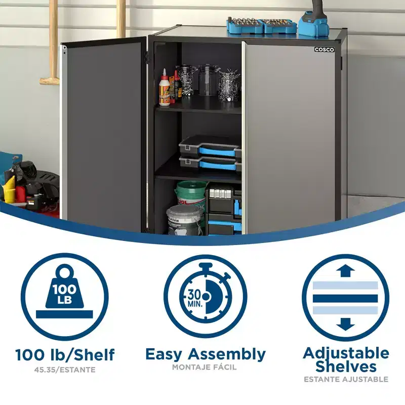 Freestanding Stackable Garage Cabinet – Black & Gray, 100 lb Capacity