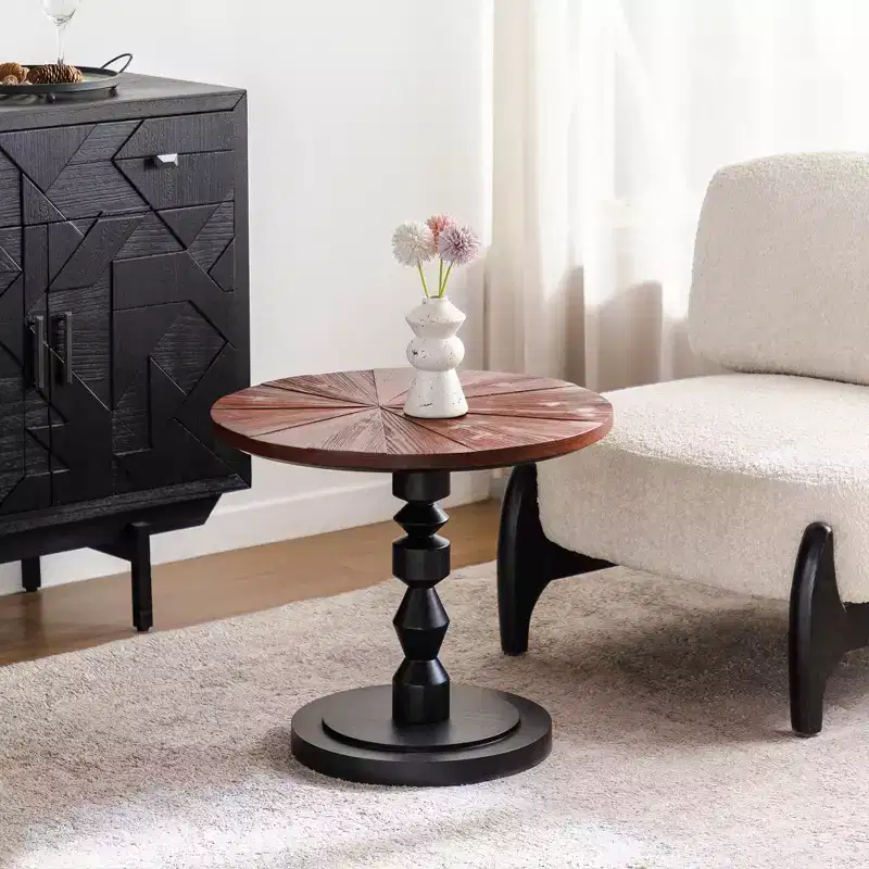 Maxax 23.6 Round Pedestal Side Table, Boho Mid-Century Side Table for Living Room, Bedroom, or Small Spaces
