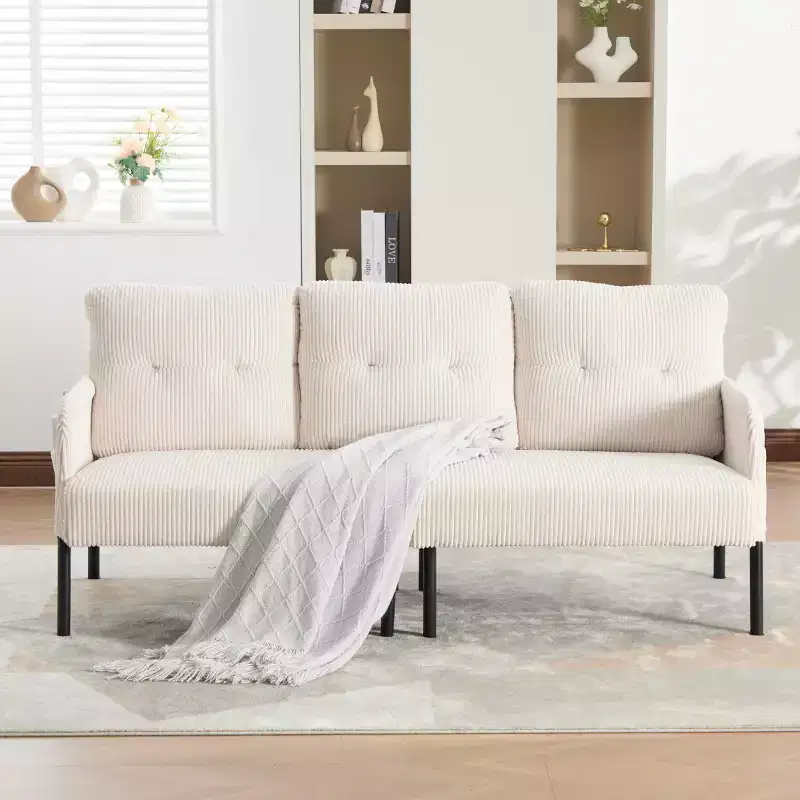 Oversized Modern Loveseat Sofa, 2-Seater Corduroy Couch with Metal Legs & Side Pockets for Living Room, Bedroom, Dorm, or Apartment-Panipeachy