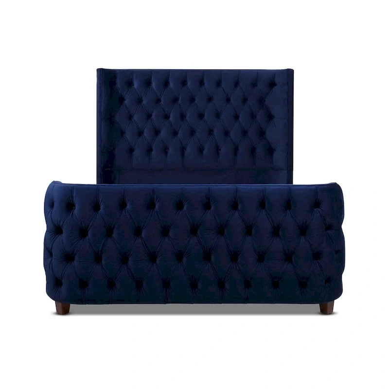 Velvet Upholstered Tufted Sheltered Panel Bed Set