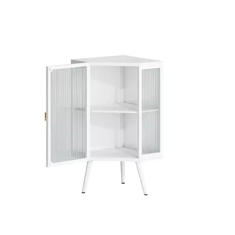 Okak Bathroom Storage Cabinet, Modern Floor Coner Cabinet with Tempered Glass Door and 2/3 Shelves for Living Room, Home Office