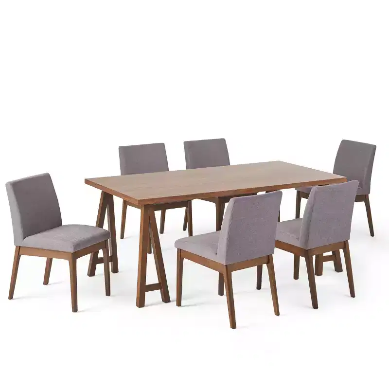 Christopher Knight Home Kwame Mid Century Modern Fabric Upholstered Wood 7 Piece Dining Set