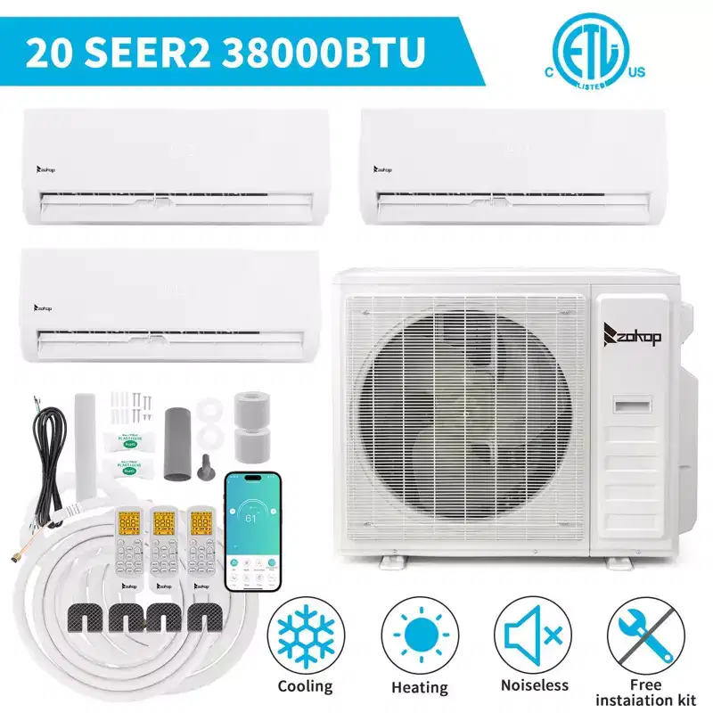 Karl Home 3-Zone 38000 BTU 20 SEER2 Mini Split Air Conditioner with Heat Pump (9K+9K+18K)