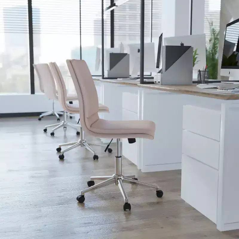 Mid-Back Armless Swivel Task Office Chair Bonded Leather Adjustable Metal Base