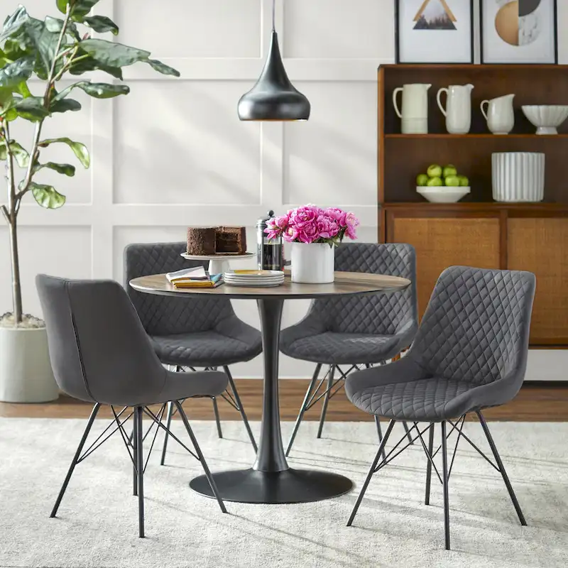Kavitt Mid-century Modern Velvet 5-piece Round Dining Set