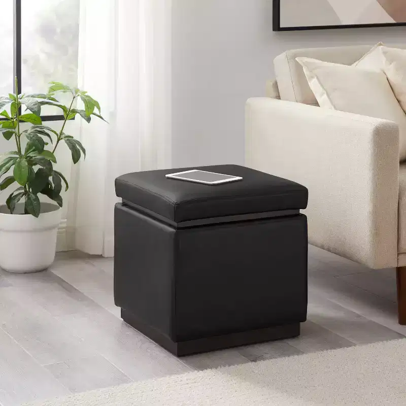Lucinda Square Faux Leather Ottoman - Linon